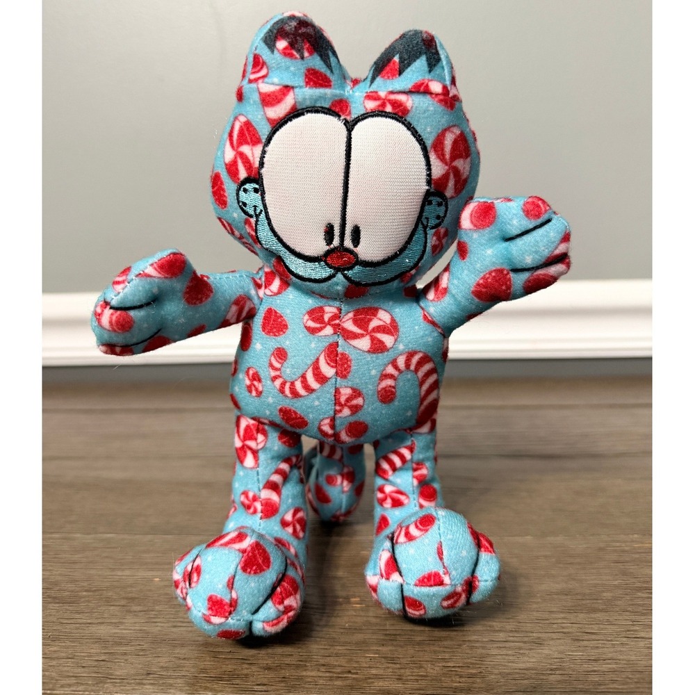 Garfield Plush Candy Cane Peppermint Print Blue Holiday Stuffed Animal‎